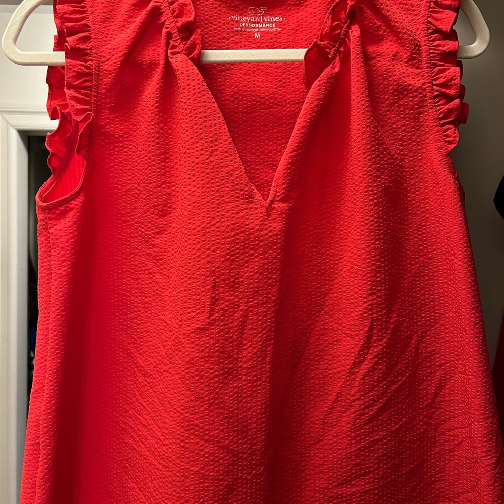 Vineyard Vines Women's Red Ruffle Top